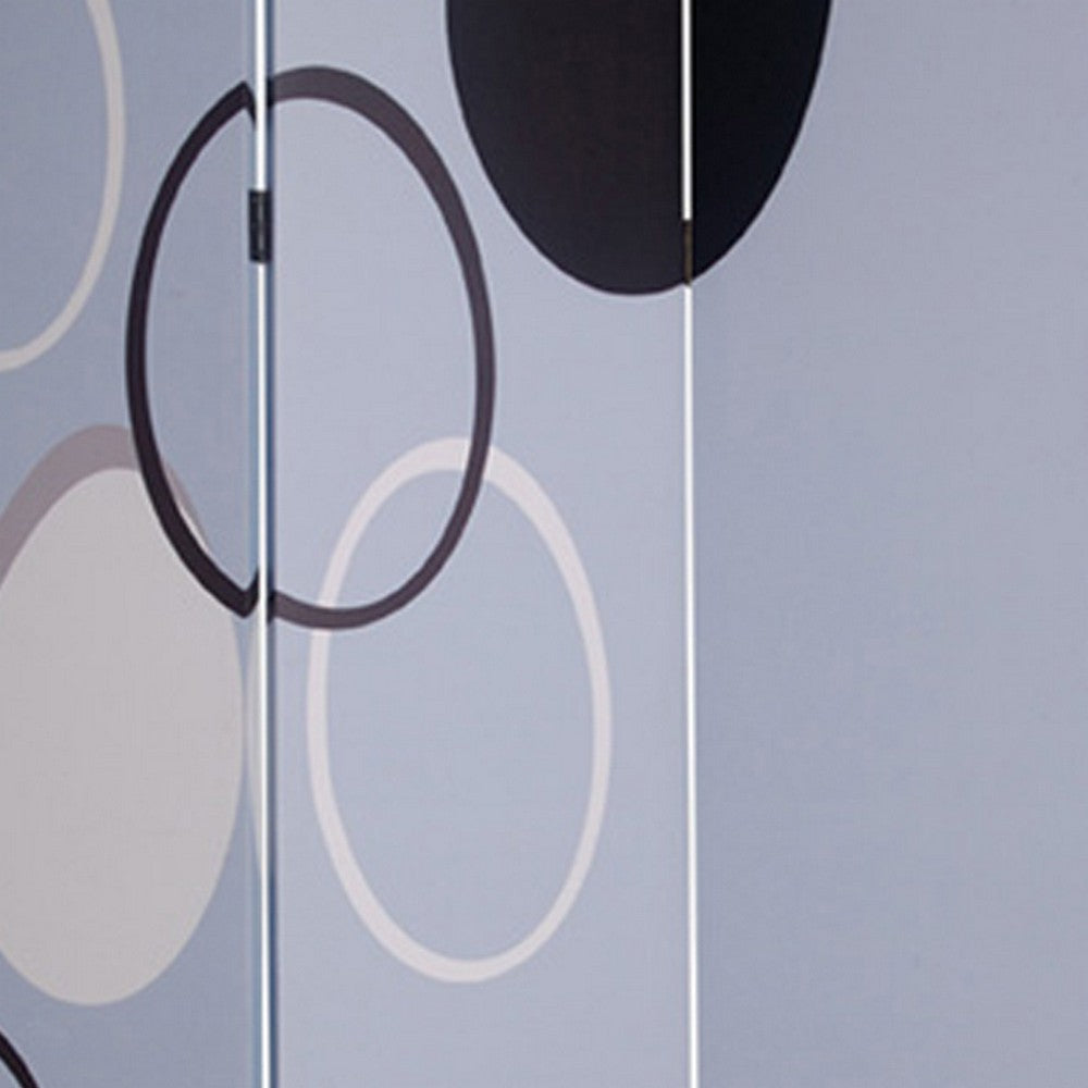 3 Panel Room Divider with Overlapping Circles Pattern Black and Gray BM26493