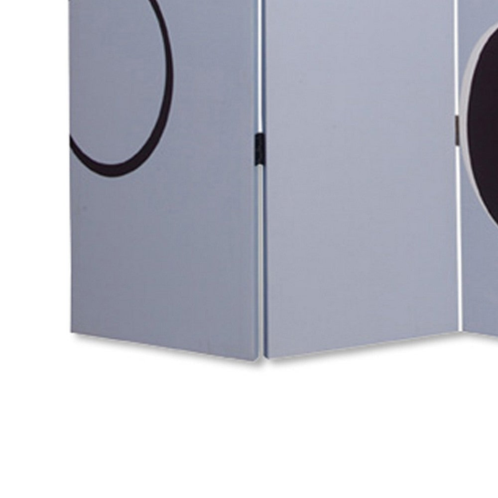 3 Panel Room Divider with Overlapping Circles Pattern Black and Gray BM26493