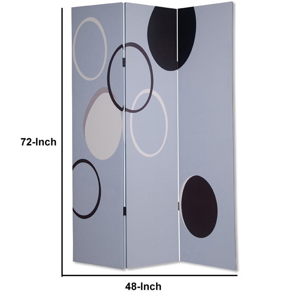 3 Panel Room Divider with Overlapping Circles Pattern Black and Gray BM26493