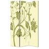 3 Panel Room Divider with Stems and Flower Pattern, Cream and Green - BM26494 By Casagear Home