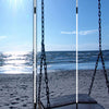 Wooden 3 Panel Room Divider with Seaside Screen Pattern Blue and Gray BM26498