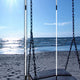 Wooden 3 Panel Room Divider with Seaside Screen Pattern Blue and Gray BM26498