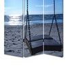 Wooden 3 Panel Room Divider with Seaside Screen Pattern Blue and Gray BM26498