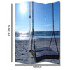 Wooden 3 Panel Room Divider with Seaside Screen Pattern Blue and Gray BM26498
