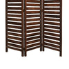 3 Panel Foldable Wooden Screen with Louver Pattern Dark Brown BM26501