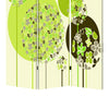 Abstract Floral Printed Foldable Screen with 3 Panels Green and White BM26519