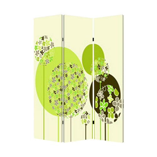 Abstract Floral Printed Foldable Screen with 3 Panels, Green and White