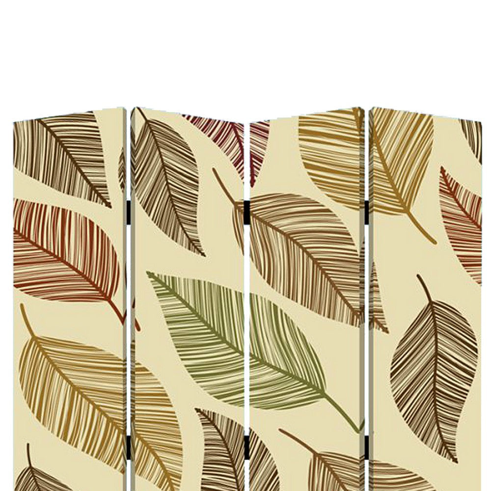 3 Panel Canvas Made Foldable Screen with Leaf Print Multicolor BM26520