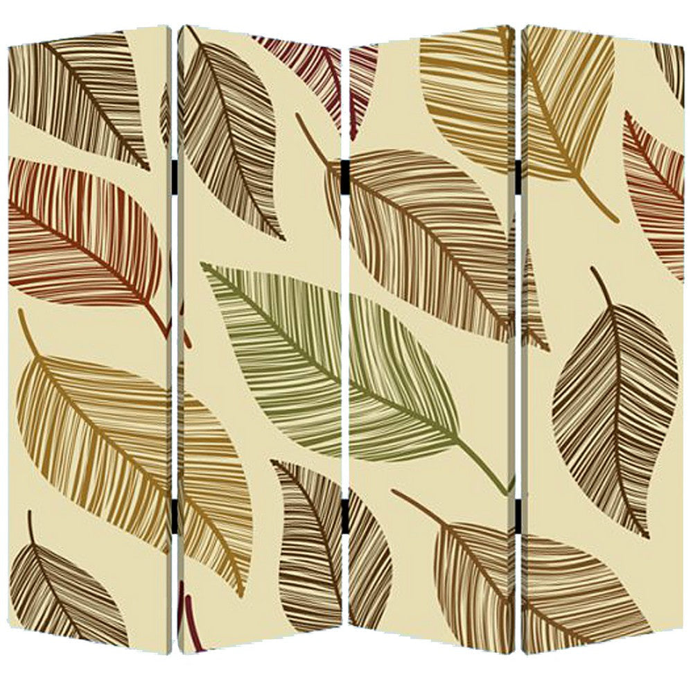 3 Panel Canvas Made Foldable Screen with Leaf Print Multicolor BM26520