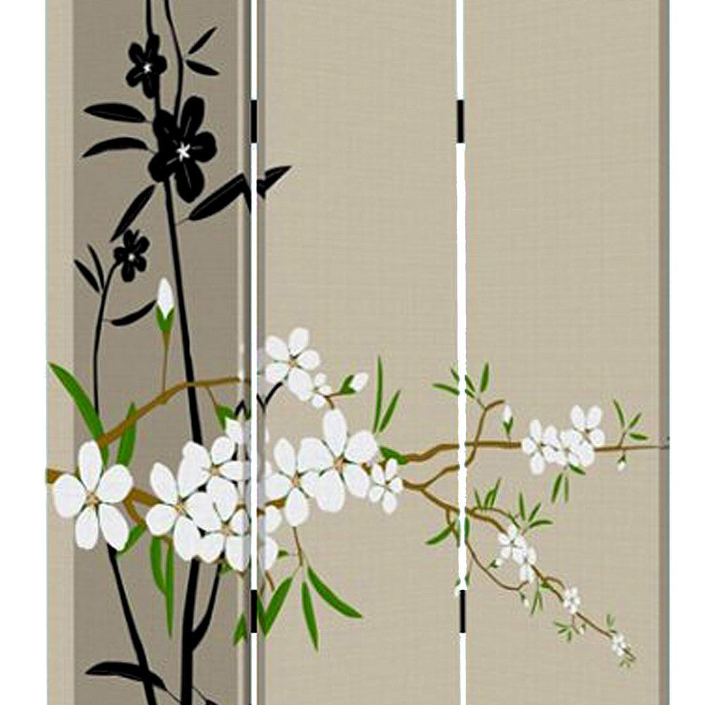 3 Panel Foldable Canvas Screen with Plum Blossom Print Multicolor BM26521