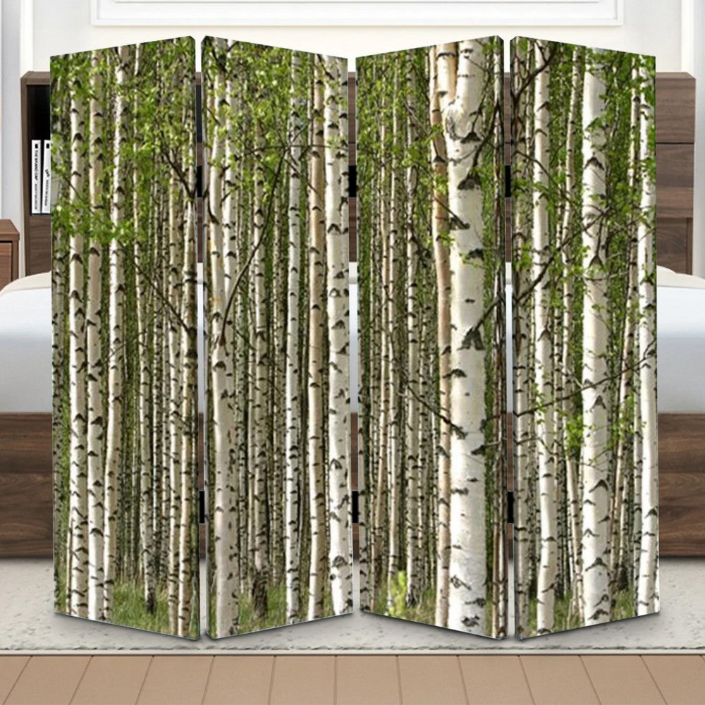 3 Panel Foldable Canvas Evergreen Forest Print Screen, Green and White