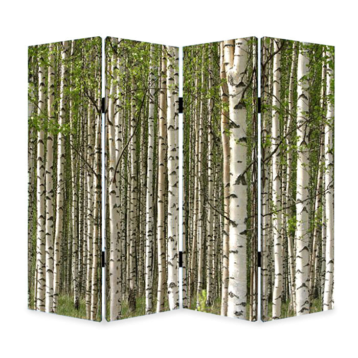 3 Panel Foldable Canvas Evergreen Forest Print Screen, Green and White