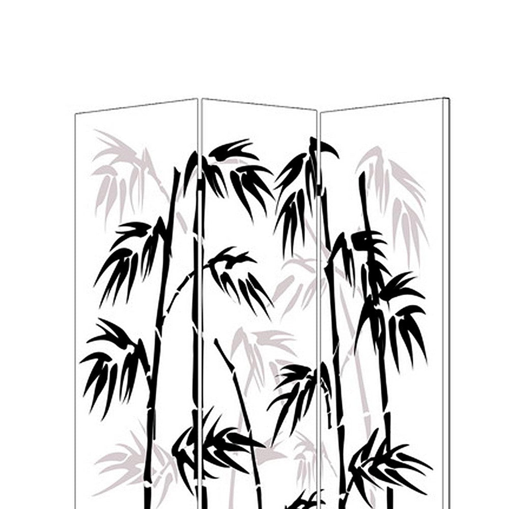 3 Panel Foldable Canvas Bamboo Leaf Print Screen Black and White BM26524
