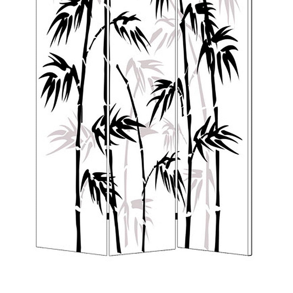 3 Panel Foldable Canvas Bamboo Leaf Print Screen Black and White BM26524