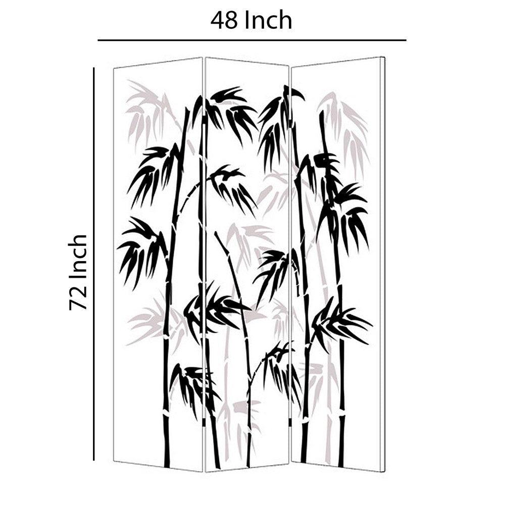 3 Panel Foldable Canvas Bamboo Leaf Print Screen Black and White BM26524