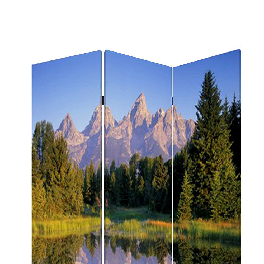 3 Panel Landscape Print Foldable Canvas Screen Multicolor BM26525