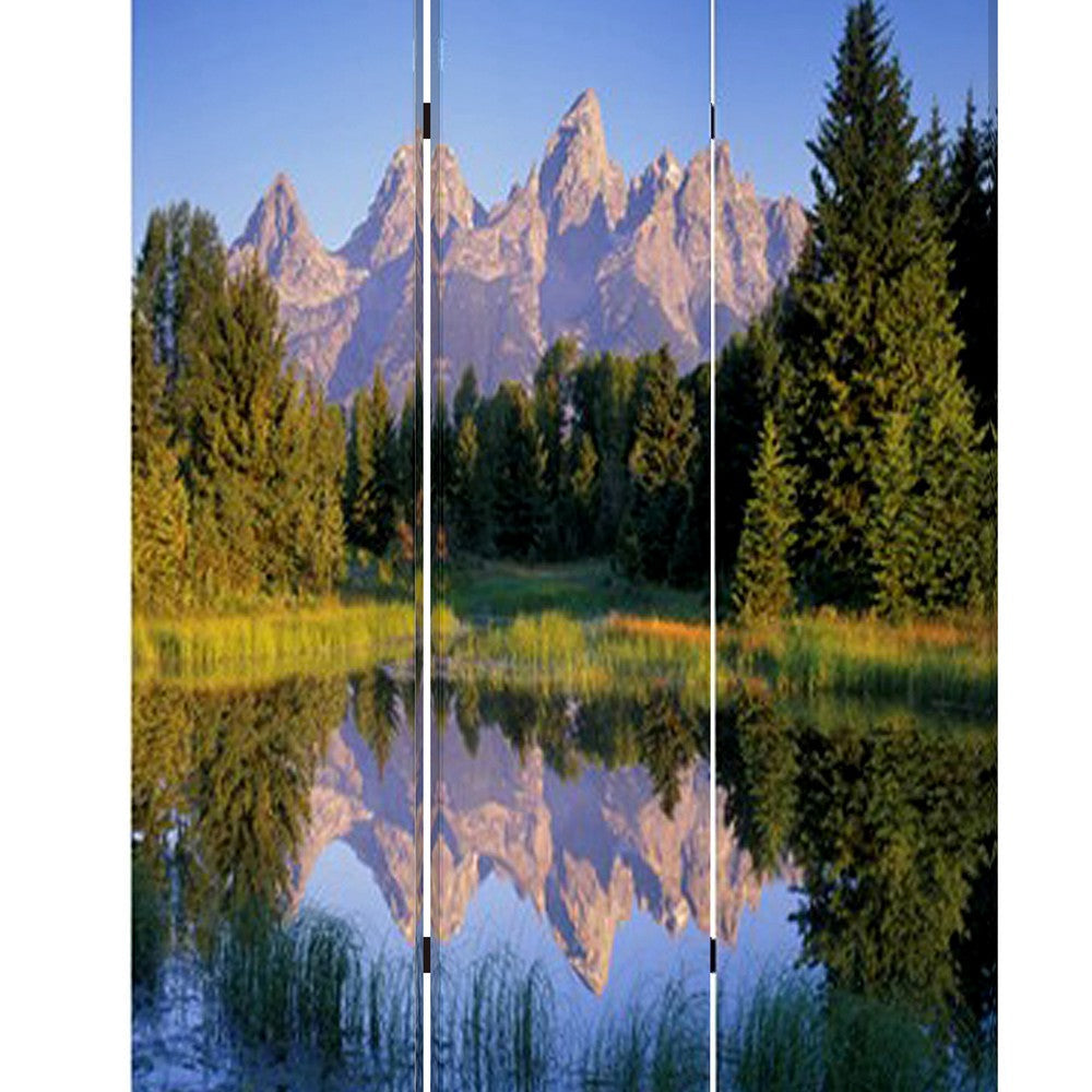 3 Panel Landscape Print Foldable Canvas Screen Multicolor BM26525