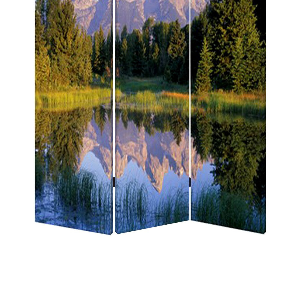 3 Panel Landscape Print Foldable Canvas Screen Multicolor BM26525