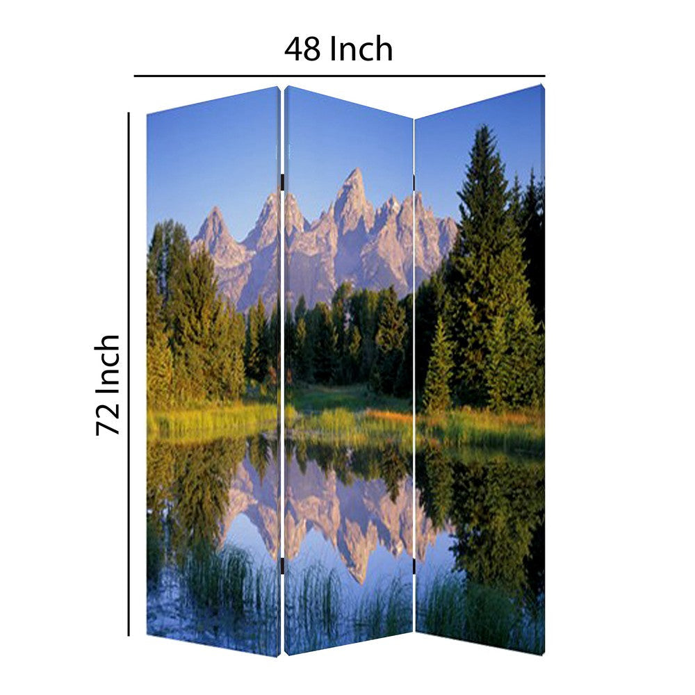3 Panel Landscape Print Foldable Canvas Screen Multicolor BM26525
