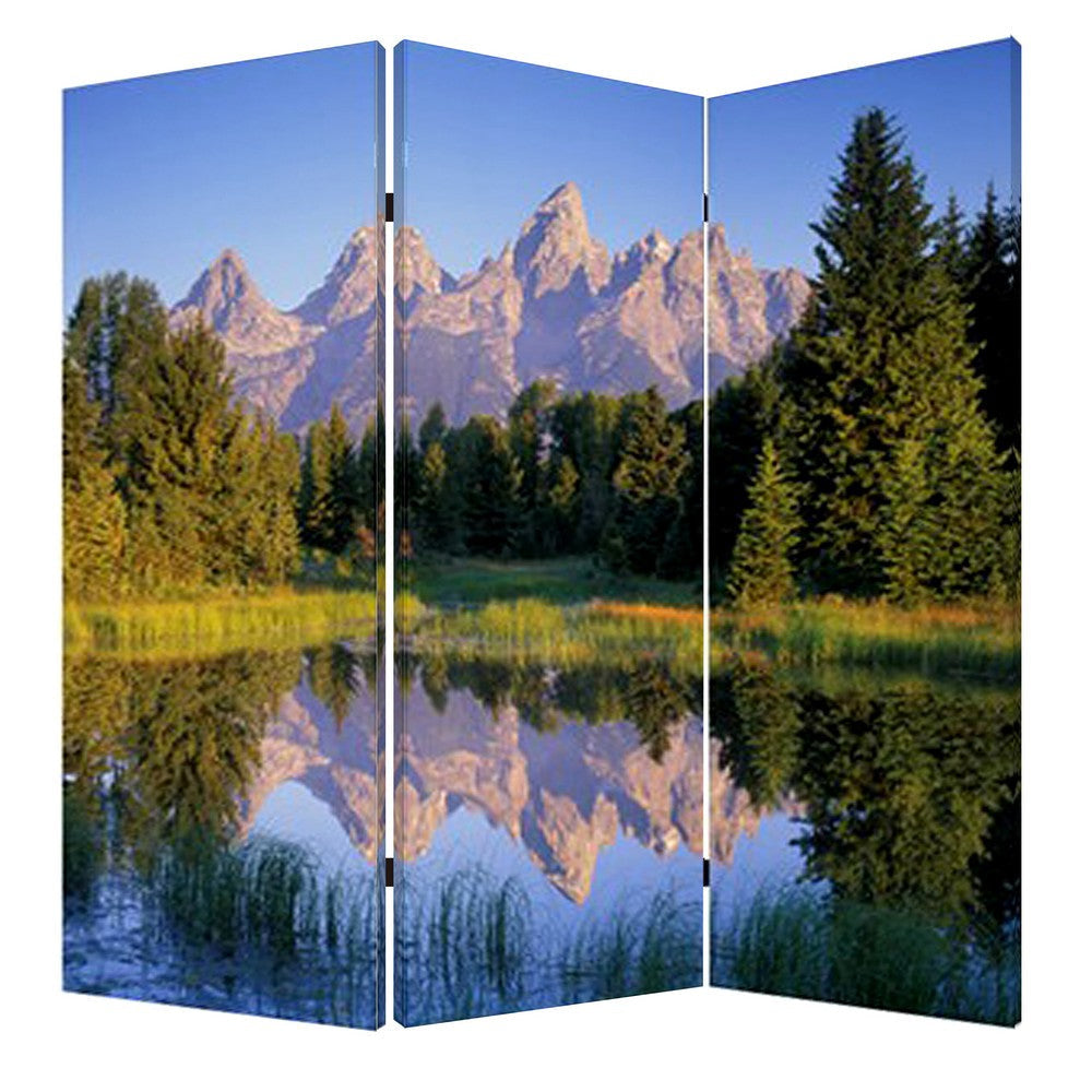 3 Panel Landscape Print Foldable Canvas Screen, Multicolor