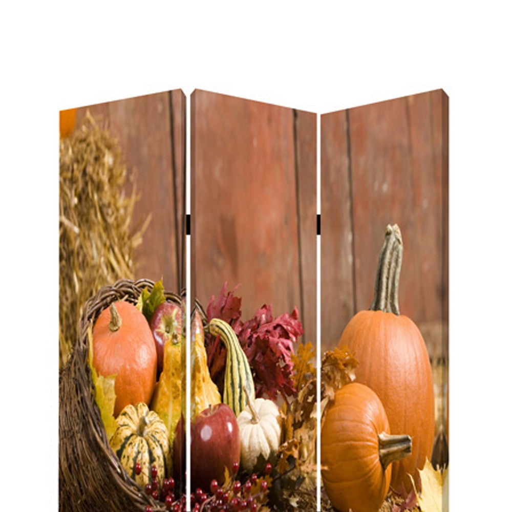 3 Panel Foldable Canvas Screen with Vegetable Still Print Multicolor BM26529