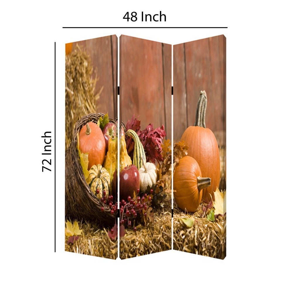 3 Panel Foldable Canvas Screen with Vegetable Still Print Multicolor BM26529