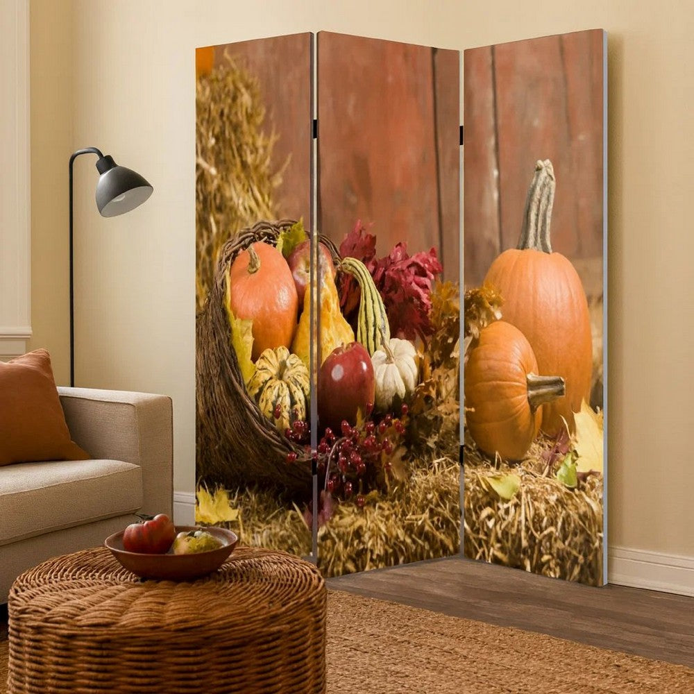 3 Panel Foldable Canvas Screen with Vegetable Still Print, Multicolor