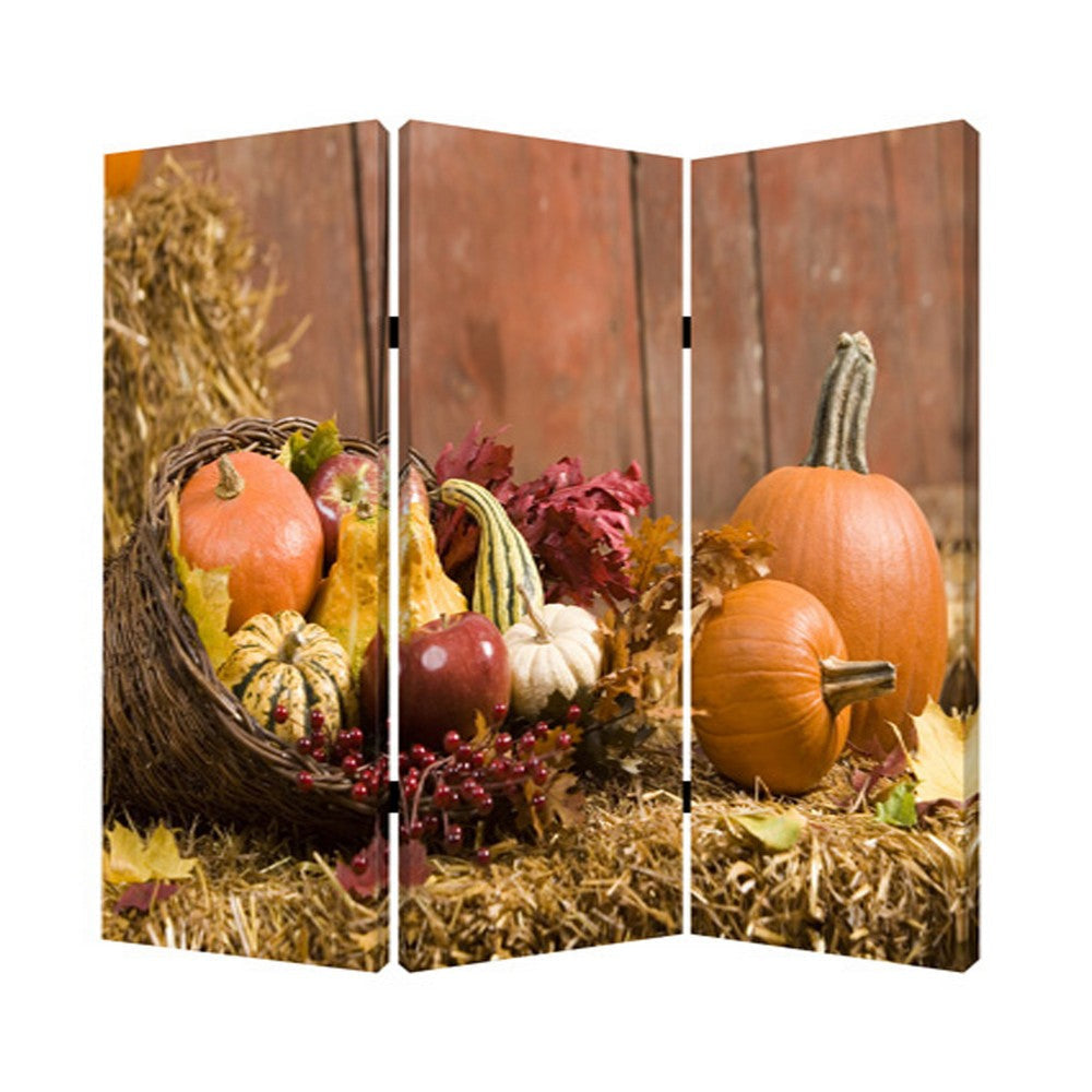 3 Panel Foldable Canvas Screen with Vegetable Still Print, Multicolor