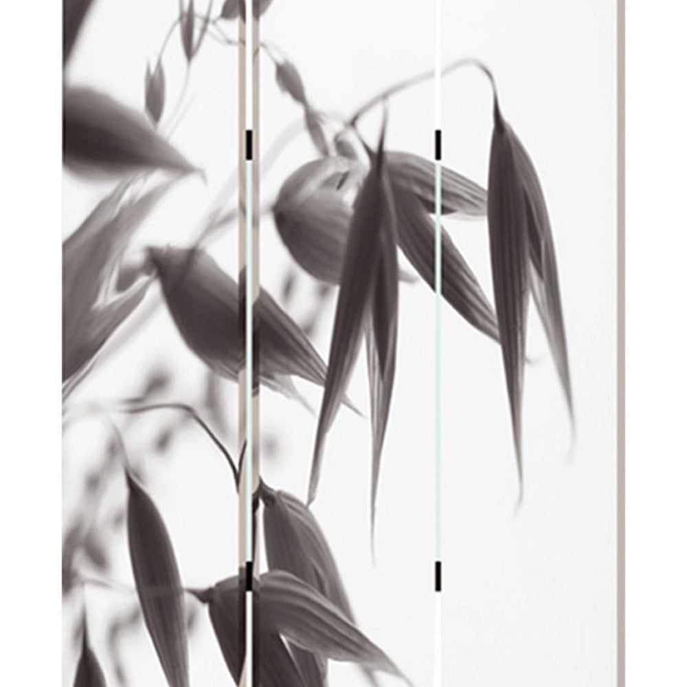 3 Panel Foldable Canvas Screen with Lily Print Black and White BM26531