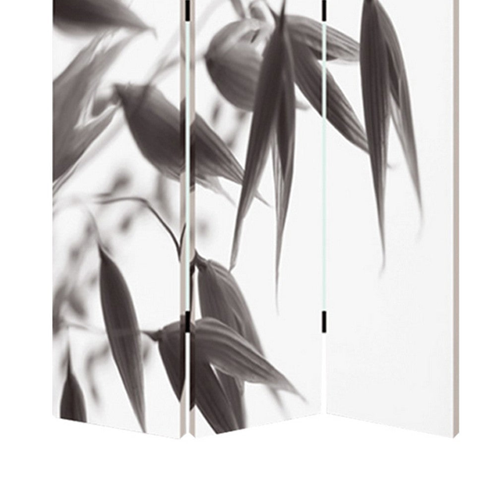 3 Panel Foldable Canvas Screen with Lily Print Black and White BM26531