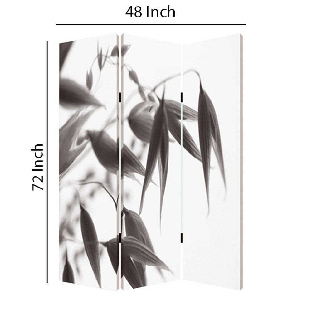 3 Panel Foldable Canvas Screen with Lily Print Black and White BM26531