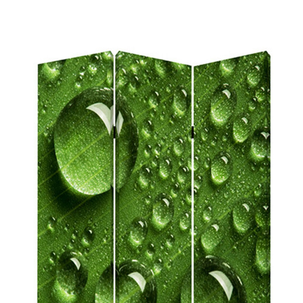 Morning Dew Print Foldable Canvas Screen with 3 Panels Green BM26532