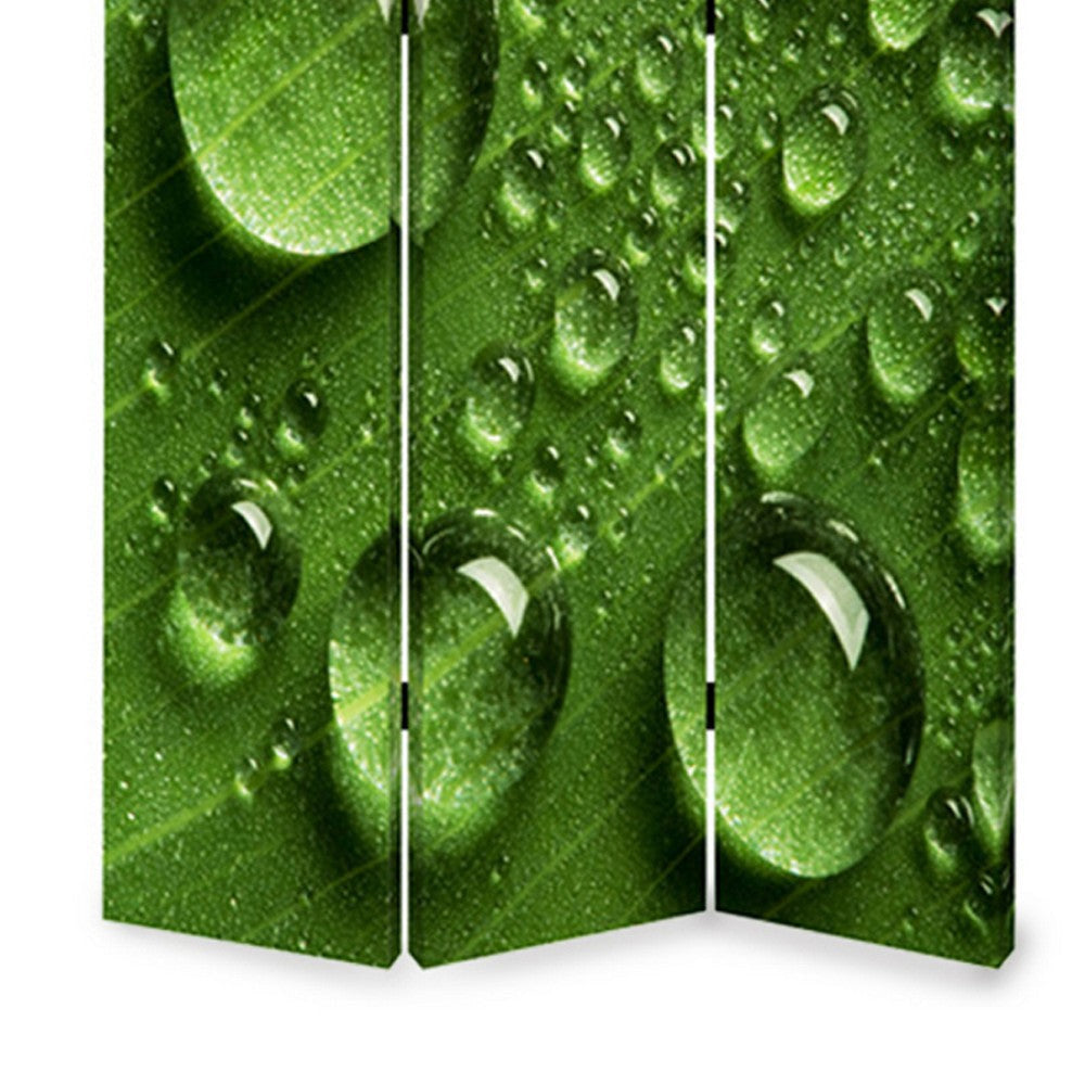 Morning Dew Print Foldable Canvas Screen with 3 Panels Green BM26532