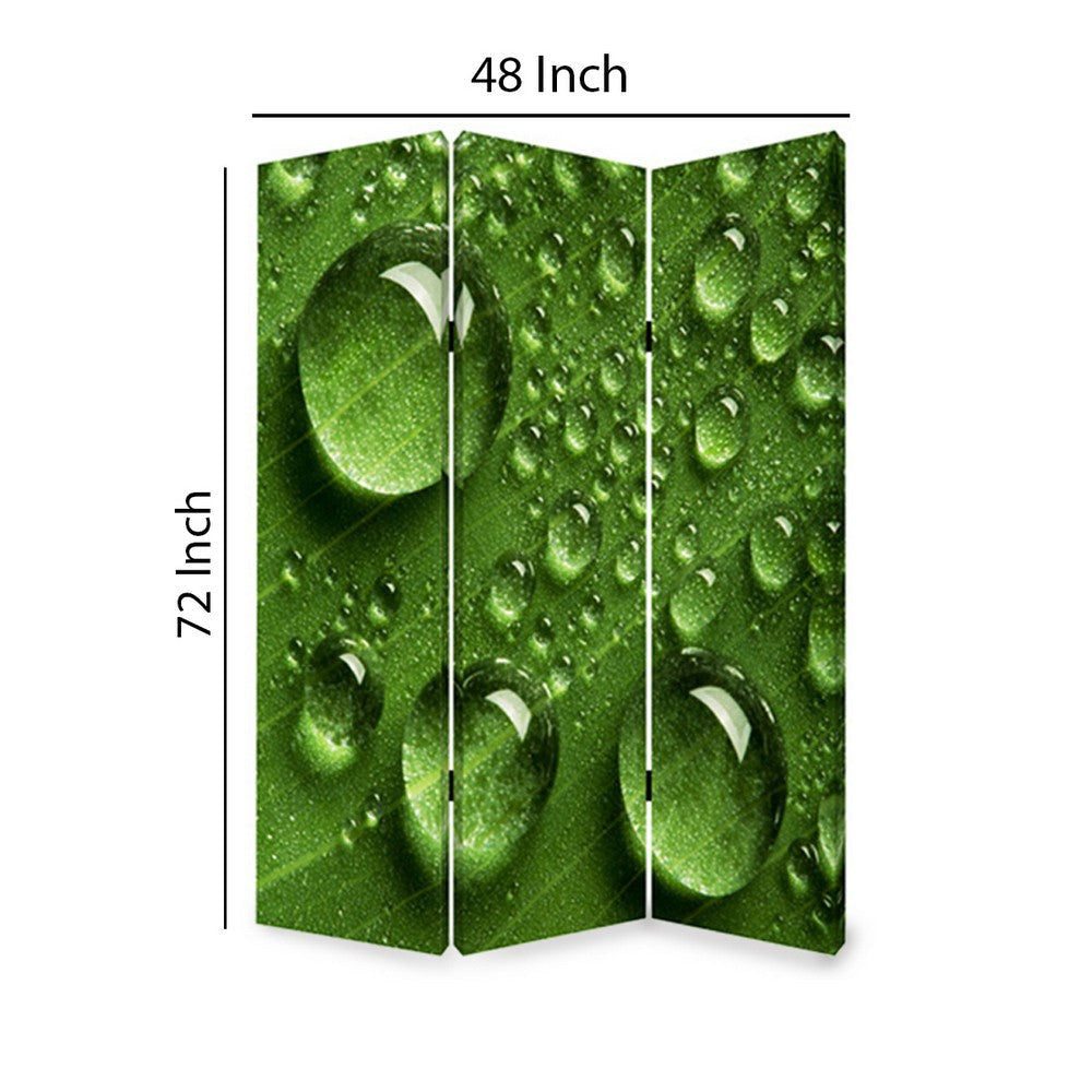 Morning Dew Print Foldable Canvas Screen with 3 Panels Green BM26532