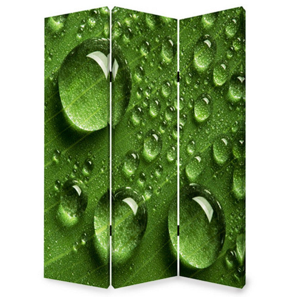 Morning Dew Print Foldable Canvas Screen with 3 Panels, Green