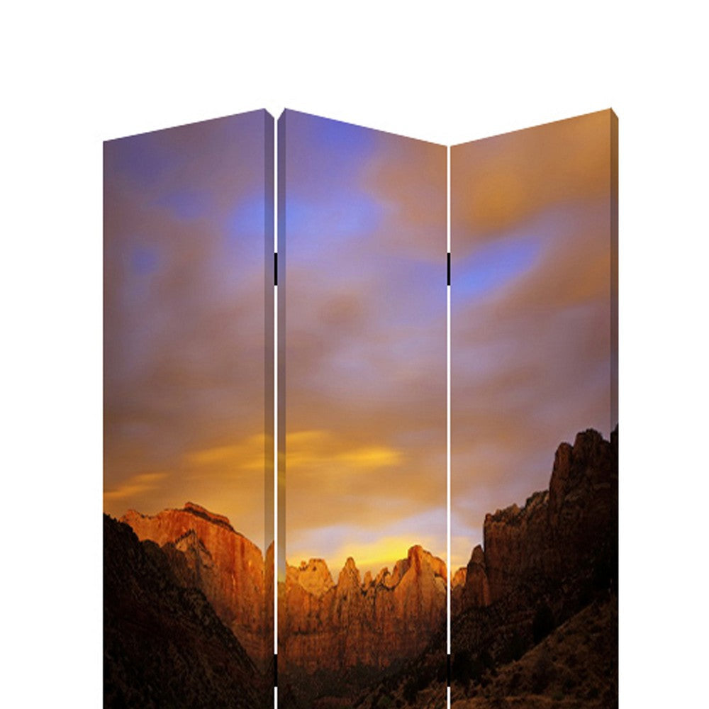 Sunset Plateau Print Foldable Canvas Screen with 3 Panels Multicolor BM26534