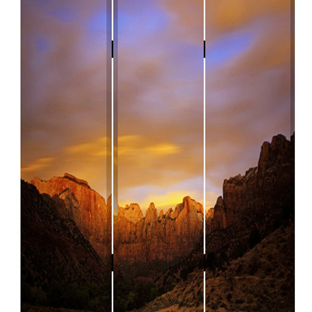 Sunset Plateau Print Foldable Canvas Screen with 3 Panels Multicolor BM26534