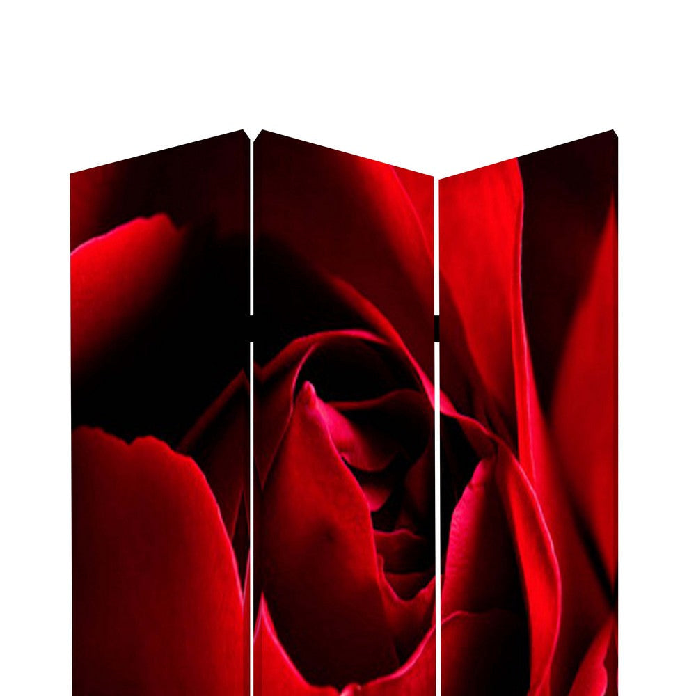 3 Panel Foldable Canvas Screen with Rose Print Red BM26536