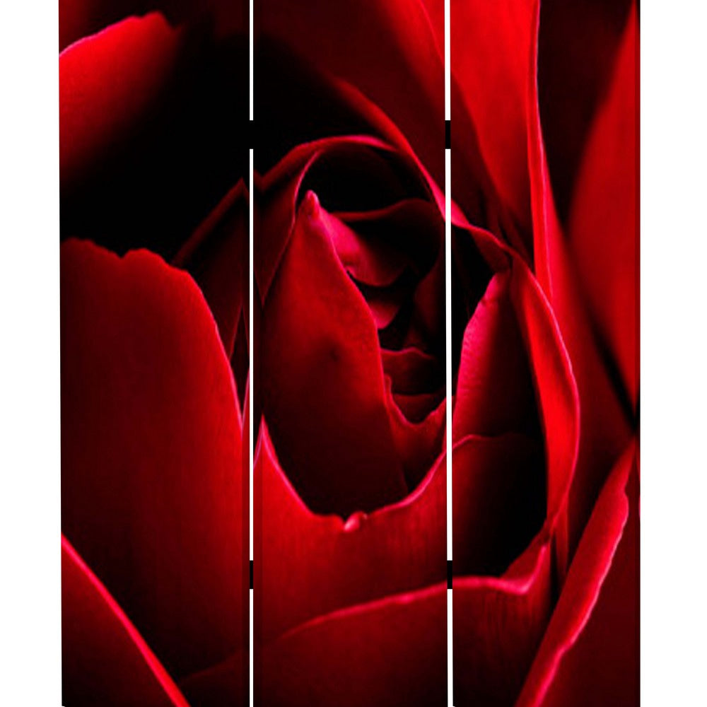 3 Panel Foldable Canvas Screen with Rose Print Red BM26536