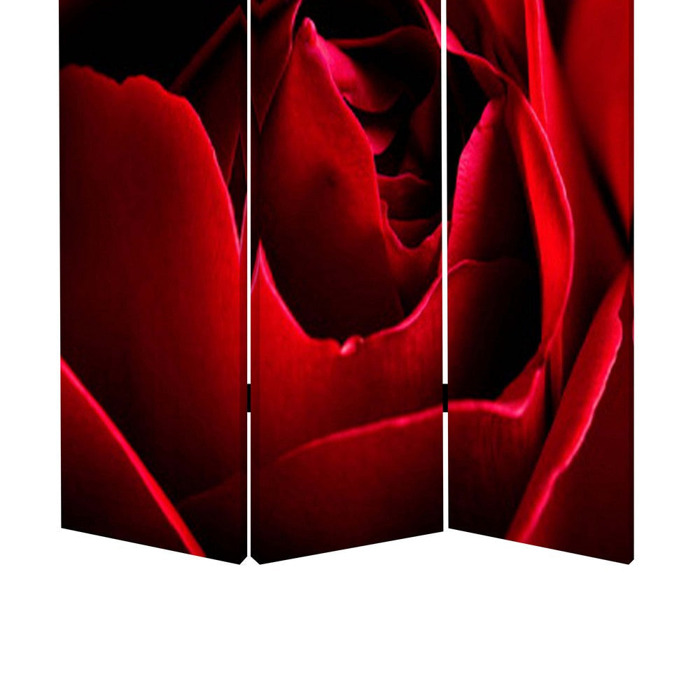 3 Panel Foldable Canvas Screen with Rose Print Red BM26536