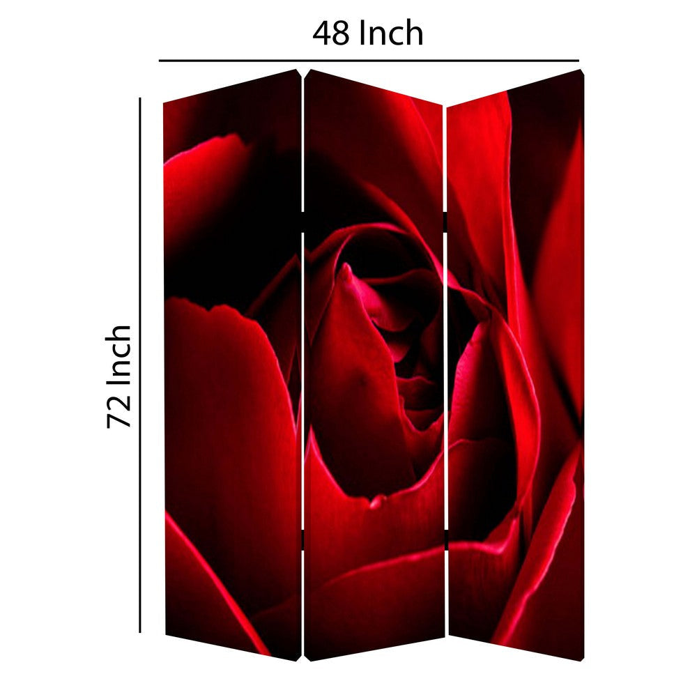 3 Panel Foldable Canvas Screen with Rose Print Red BM26536