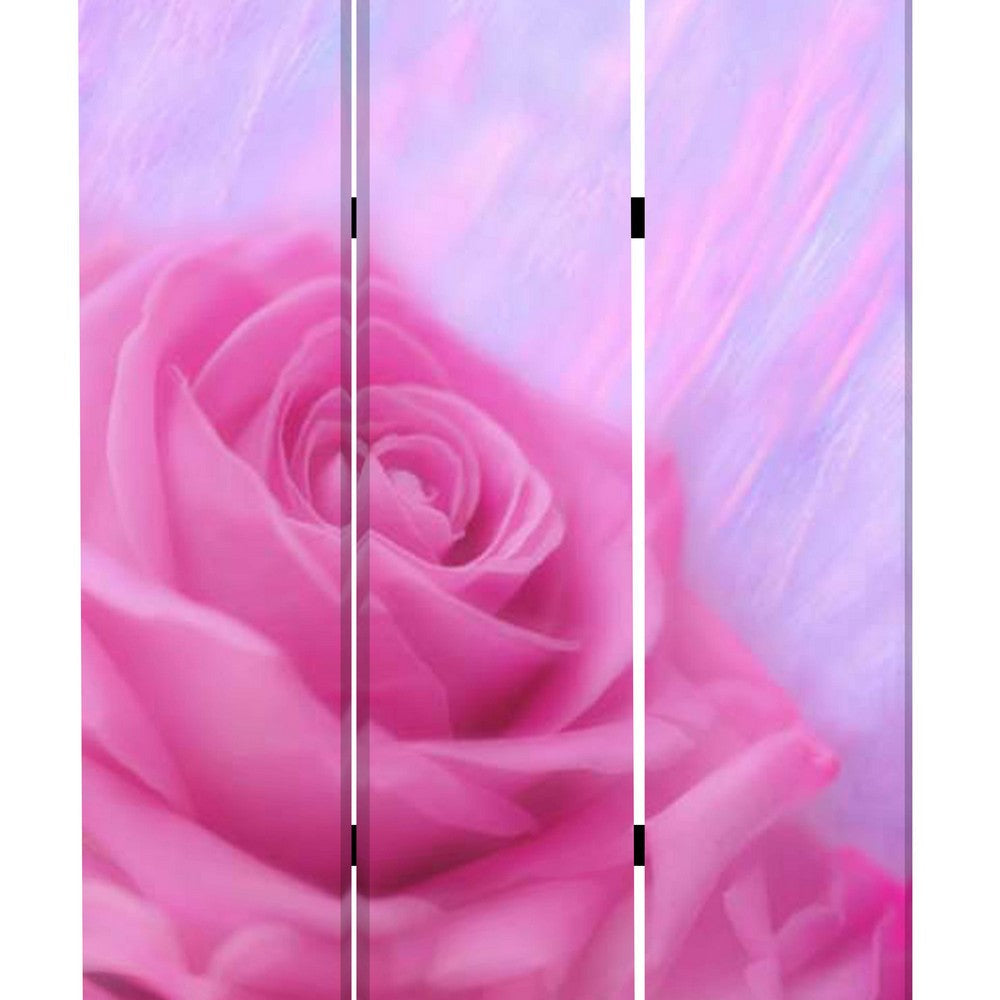 3 Panel Foldable Canvas Screen with Rose Print Pink BM26537