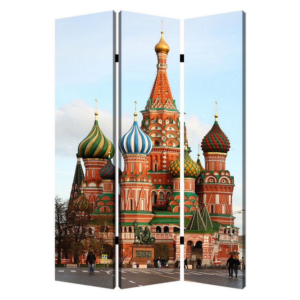 Russian Tower Print Foldable Canvas Screen with 3 Panels Multicolor BM26544
