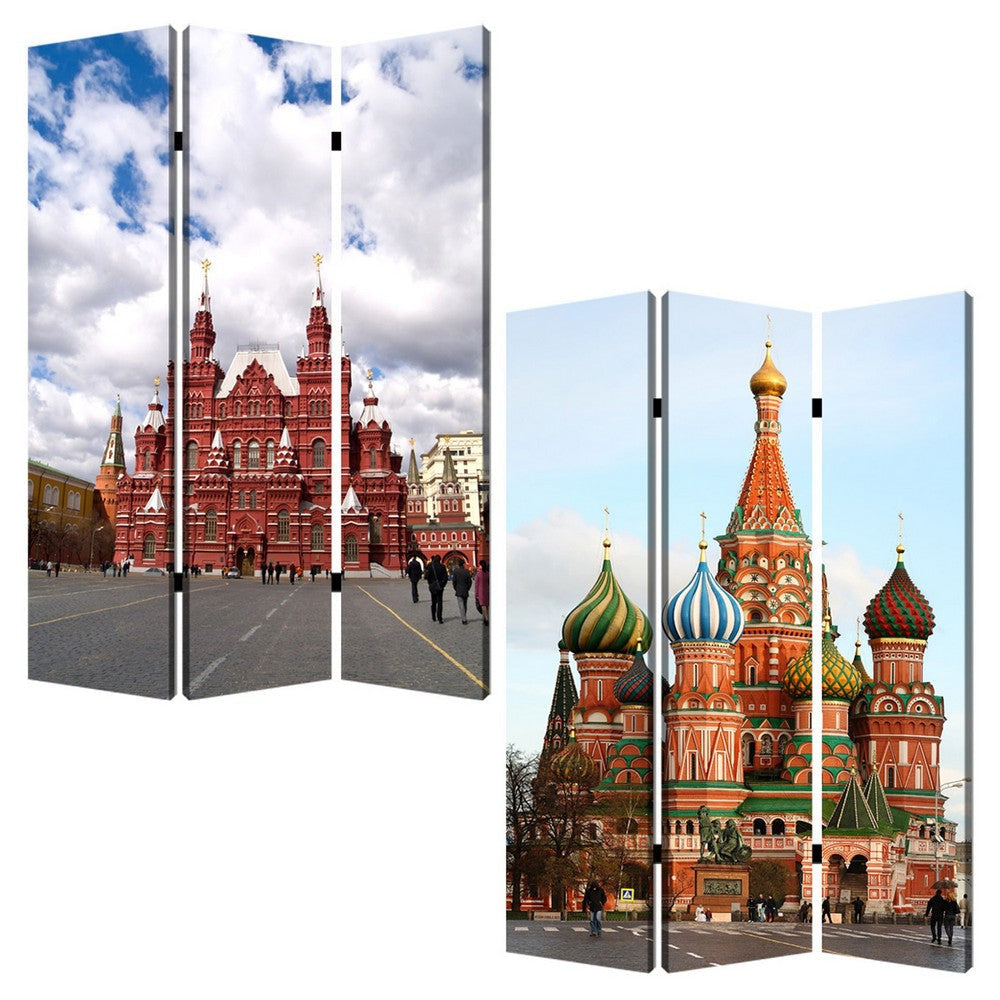 Russian Tower Print Foldable Canvas Screen with 3 Panels Multicolor BM26544