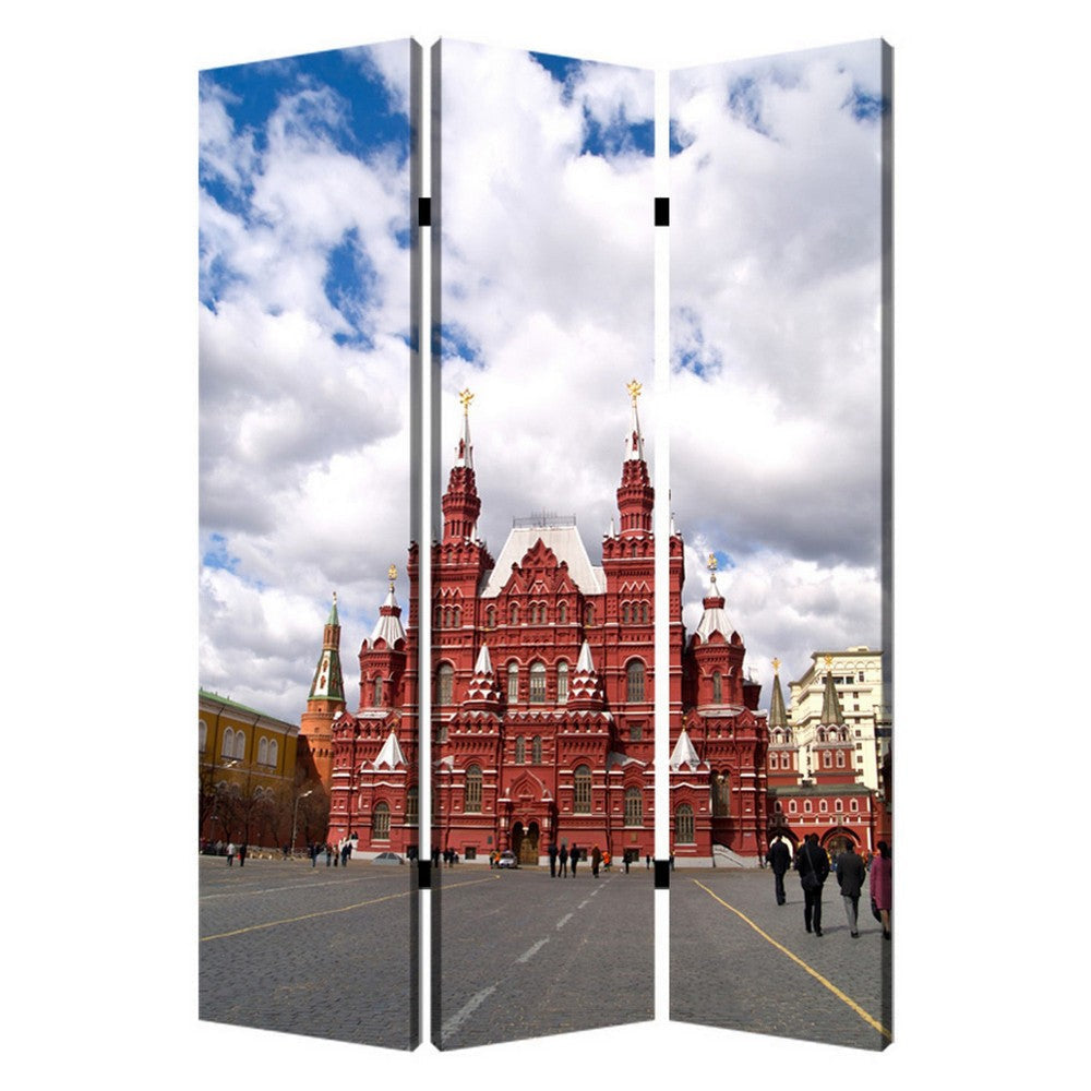 Russian Tower Print Foldable Canvas Screen with 3 Panels, Multicolor
