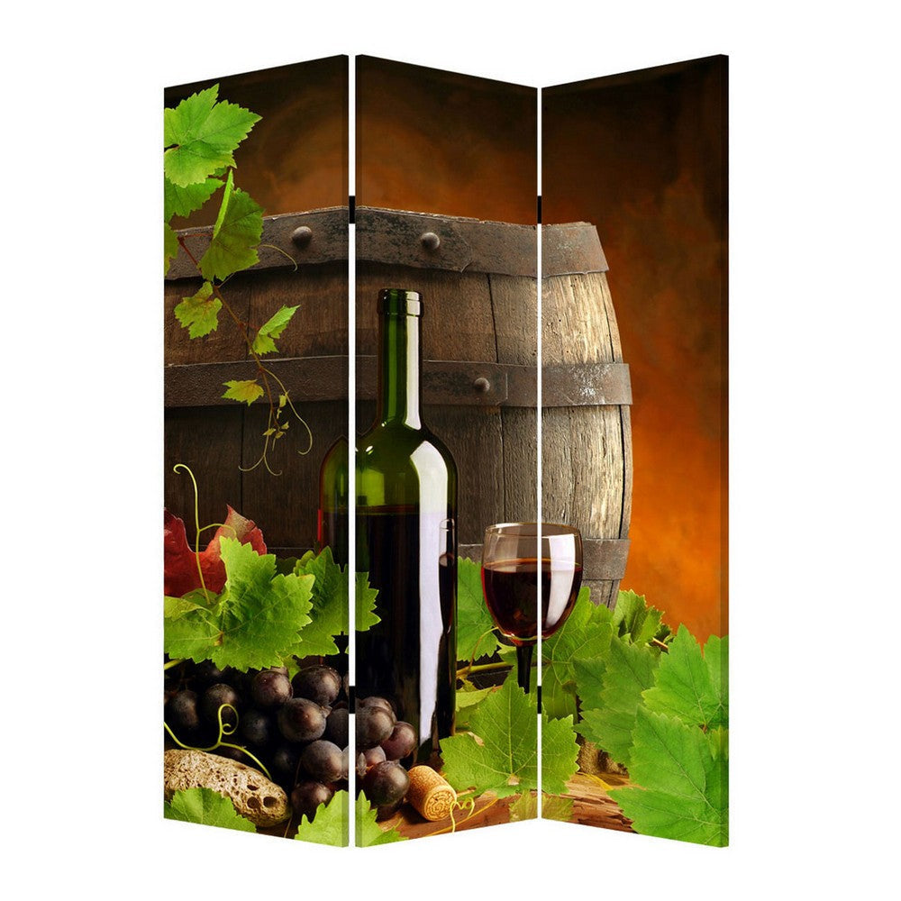 Grape Vine Print Foldable Canvas Screen with 3 Panels Multicolor BM26549