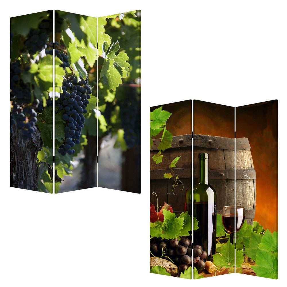 Grape Vine Print Foldable Canvas Screen with 3 Panels Multicolor BM26549