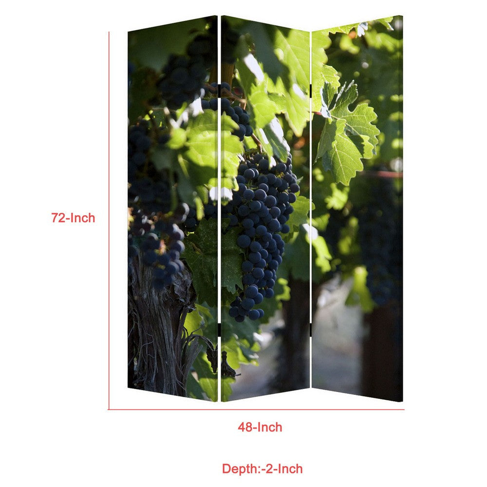Grape Vine Print Foldable Canvas Screen with 3 Panels Multicolor BM26549