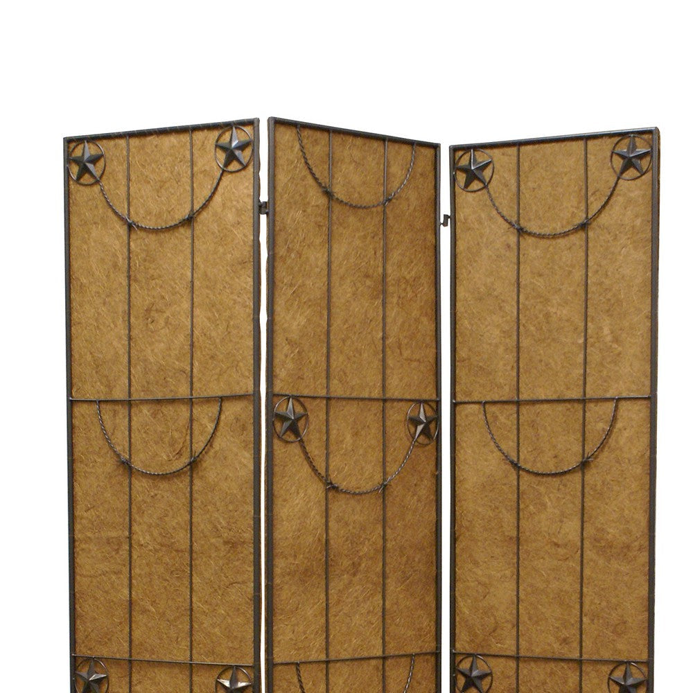 3 Panel Foldable Canvas Grill Screen with Lone Stars Brown BM26551