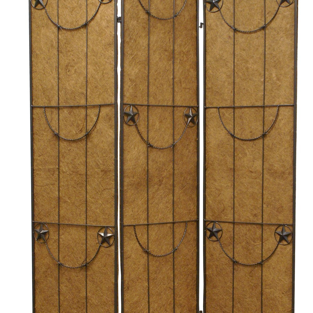 3 Panel Foldable Canvas Grill Screen with Lone Stars Brown BM26551